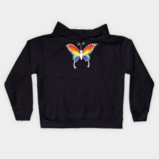White Winged Rainbow Stained-Glass Style Butterfly Kids Hoodie
